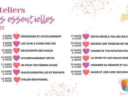 Le programme de Mars des Ateliers en ligne de la Tribu des Tisseuses de Vie